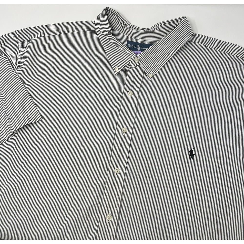 Ralph Lauren Shirt‎ Mens Classic Fit Short Sleeve Button Up Gray Striped 4XB